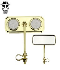 2x ORIGINAL LOWRIDER Rectangle Gold Bicycle Mirror Dual White Reflectors BMX.