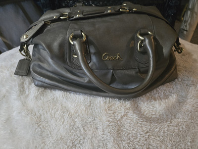 Coach Gray Satchel Top Handle Bag, Zip Closure, Detachable Strap, Logo