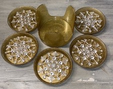 Vintage Plastikowy płatek śniegu Złoty 5 podkładek i uchwytów Brokat Wakacje