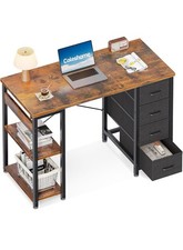 Kleiner Schreibtisch mit 4 Schubladen 100x40cm Regalen Stauraum PC Tisch Braun