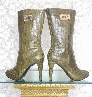 VERSACE JEANS COUTURE GREEN CROCODILE PRINT LEATER BOOTS size IT 39 - US 9