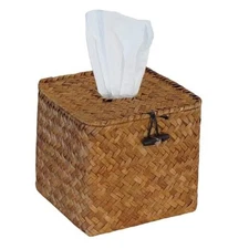  Segrass Woven Tissue Box Cover, Boho Tissue Holder with Lid, Toilet Natural
