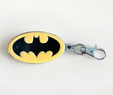 Batman Logo Oval Metal Keychain Keyring w/ Lobster Clasp, Black/Yellow/Silver