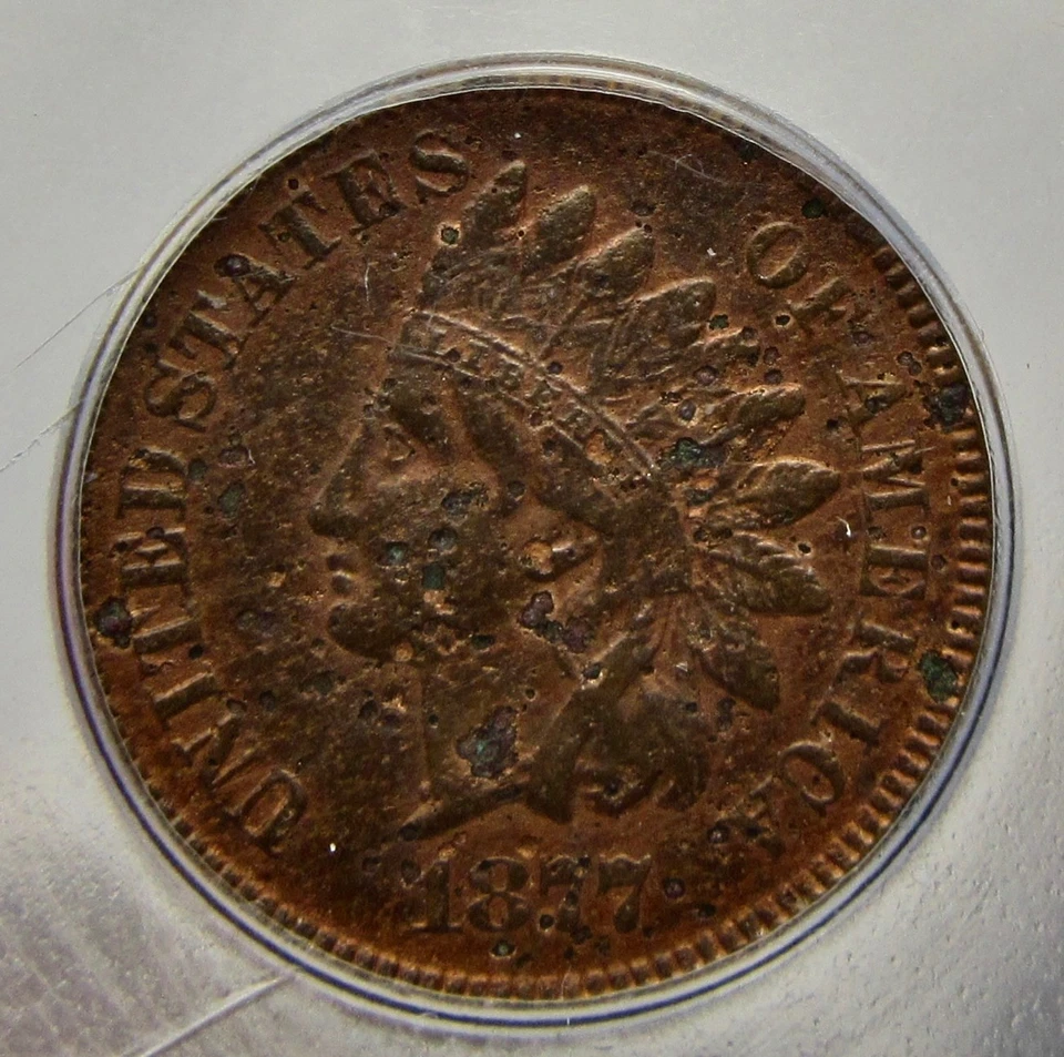 1877 Indian Head Cent Rare Key Date ICG VF 30 Detail Corroded Bold Liberty Shows - Image 3 of 4