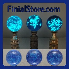 Royal Blue Glow In The Dark Glass Lamp Finial Nickel/Polished/Antique Brass Base
