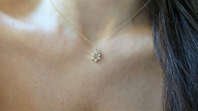 DIAMANT DAVIDSTERN HALSKETTE 14K MASSIV GOLD 0,07CT NATÜRLICHE DIAMANTEN