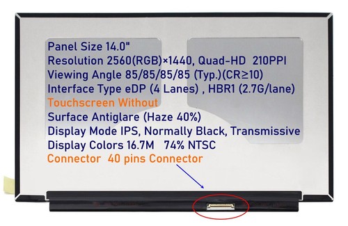 FOR AUO B140QAN02.0 H/W: 0A F/W: 0 14.0" SCREEN 2560 x 1440 IPS 40 PINS - Afbeelding 2 van 4
