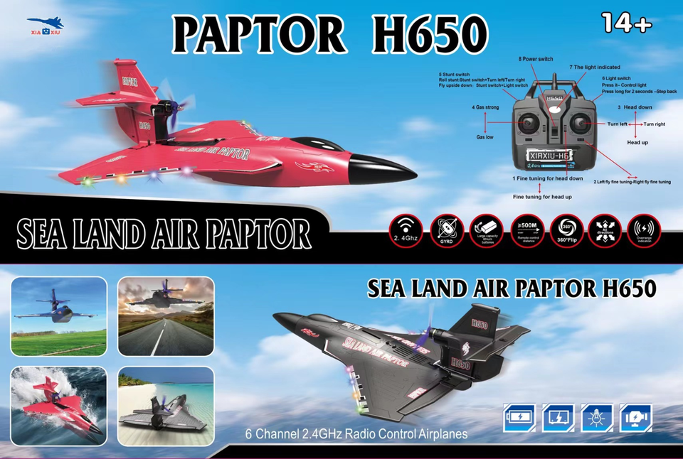 XIAXIU Raptor H650 Sea Land Air 490mm Wingspan 6CH Smart Balance RC