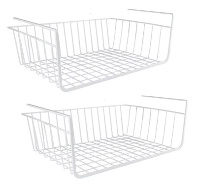 2 x große weiße Unter Regal Tisch Aufbewahrung Korb Regal Küche Schrank Organizer