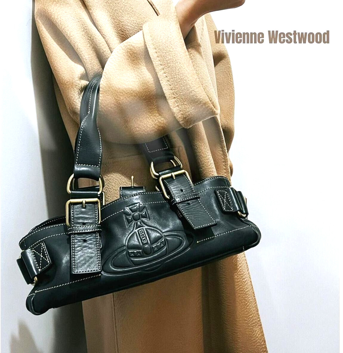 バッグ Vivienne westwood Accord leather ToteBag Vivienne Westwood Accord Tote Bag Orb Embossed Black Vintage
