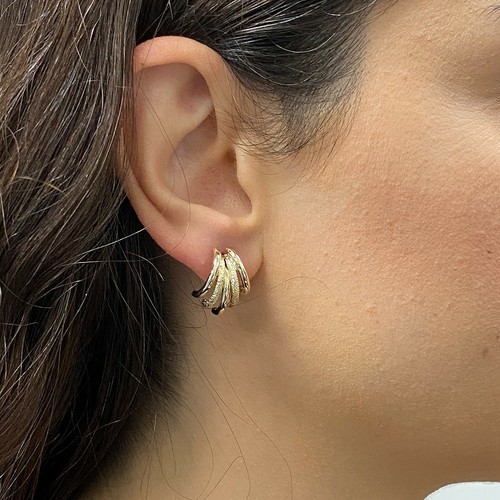 Pendientes de aro de eslabón de macarrones de cuarto de eslabón de macarrones texturizado de oro amarillo de 14 K italianos - Imagen 4 de 6