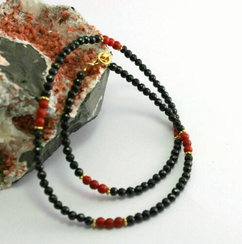Spinel Chain with Coral 925 Silver Gemstone Chain Black Red Designer Necklace - Picture 1 of 2