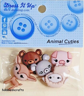 Tier Cuties 9363 Dress It Up Neuheit Knöpfe Basteln Lamm Schwein Hirsch Maus Bär