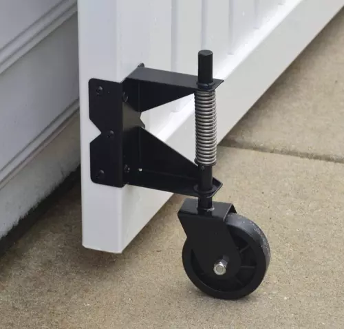 Wheel Caster Vinyl Wood Alu Gate Heavy Duty Spring Loaded Right BLACK Swing Gate - Picture 1 of 10