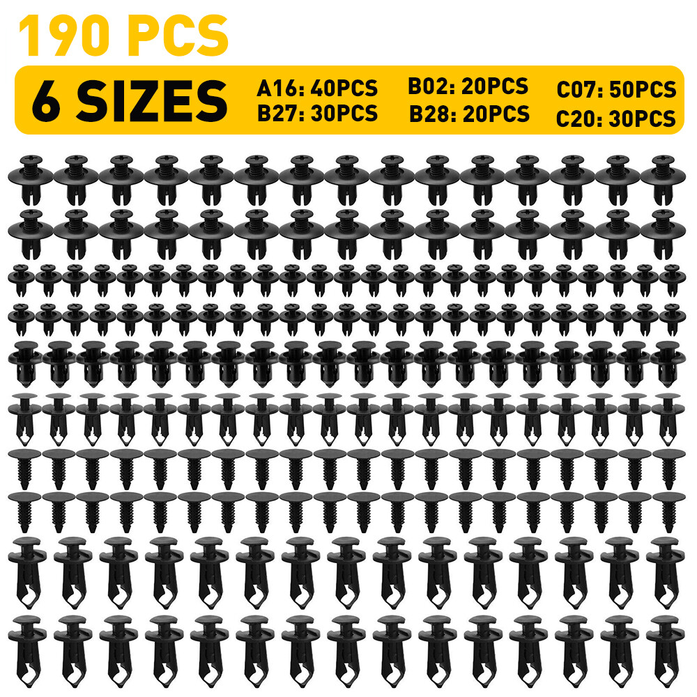 190-Piece Universal Car Body Fastener Kit with Plastic Rivets and Fender Panel Retainers