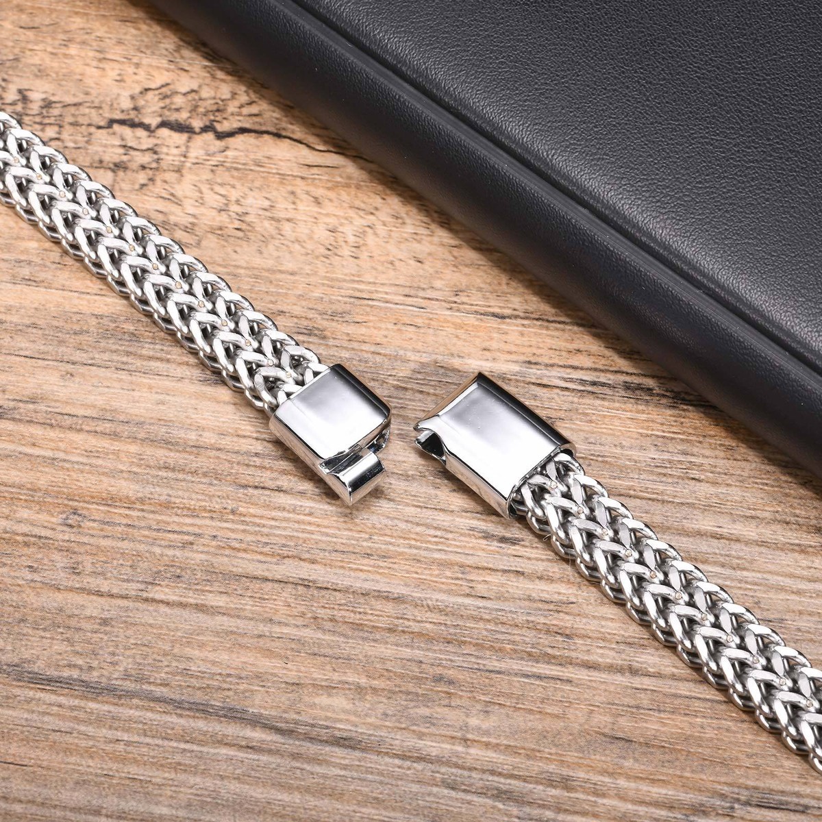 STARCHENIE Men's Tiger Eye Leather Bracelet - Black Braided Leather With Stainless Steel Buckle
