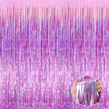 3 Pack Pink Foil Fringe Curtain Backdrop 3.28Ft x 8.2Ft Metallic Tinsel Foil ...