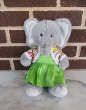 Build A Bear Mini Gray Elephant 11" Tall 2019 Plush-Handmade 2 Piece Green Dress