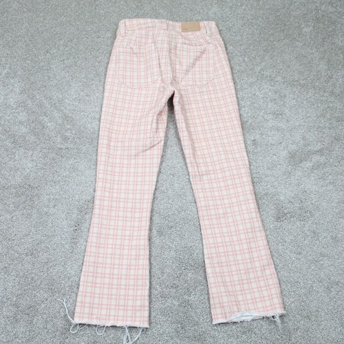 Paige Colette Crop Flair Pants Womens 24 Pink/White Micro Reef Plaid 26" inseam - Picture 7 of 14
