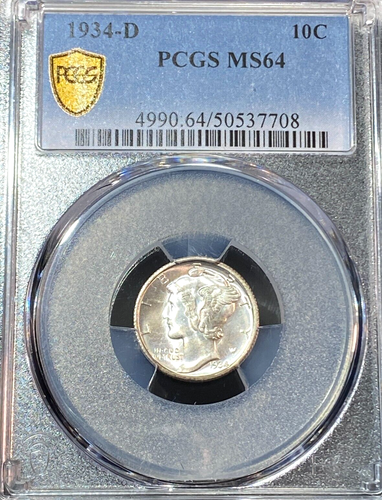 1934-D Mercury Dime PCGS MS64 White Borderline FB New Slab Best Price Ebay* CHRC