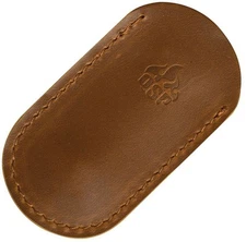 QSP Knife Sheath For Folding Knife Light-Brown Genuine Leather w/Pocket Clip