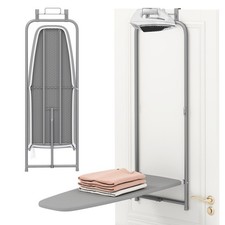 Space-Saving Over the Door Ironing Board w/ Iron Holder & Cotton Cover Gray