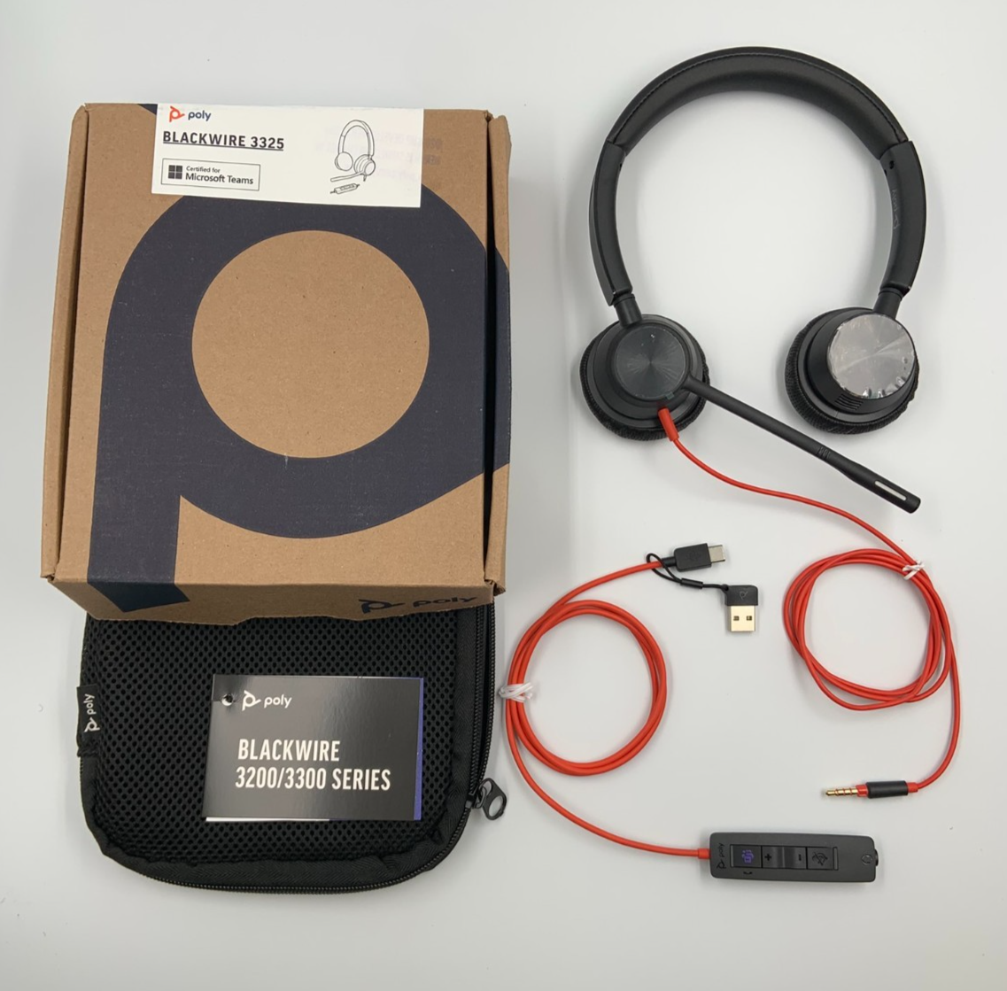Poly Blackwire 3325 USB-C 3.5mm USB-A Stereo Headset Microsoft Teams Certified