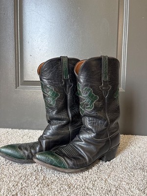 RARE VINTAGE Lucchese Cowboy Boots - Black & Green - Lizard - Size 9 - 27809