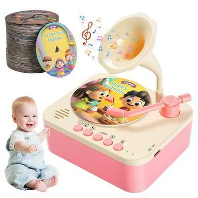Kids Phonograph Toddler Record Player， with 96 Learning Cards, Early Educatio...