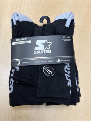 Men Adult Starter 10 Pairs Crew Socks Shoe Size 6-12 Cushioned Breathable