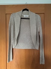  Pale gold / oatmeal sparkly sequin knitted bolero long sleeves Vero Moda size s