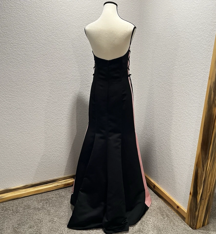 Maxi Vestido Jessica McClintock Gunne Sax Negro Satén Rosa Lados Vestido Formal 11/12 Foto 4 de 4
