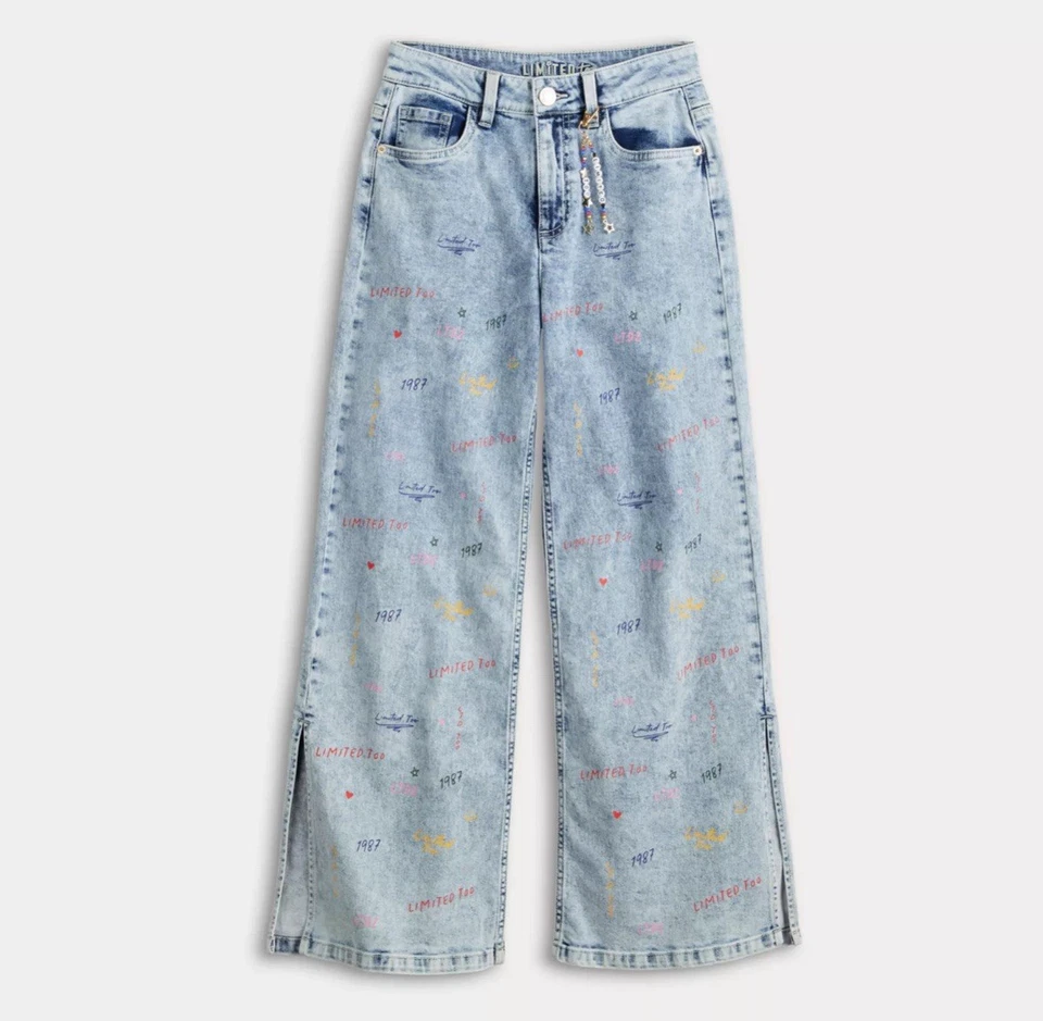 Jeans Limited Too Wide Leg Talla 16/2-4 Lite Lavado Estampado 1987 Grunge Boho Hippie Foto 3 de 4