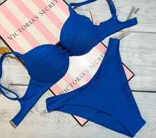 Victoria's Secret Swim Twist Removable Push-Up Brazilian Set Blue