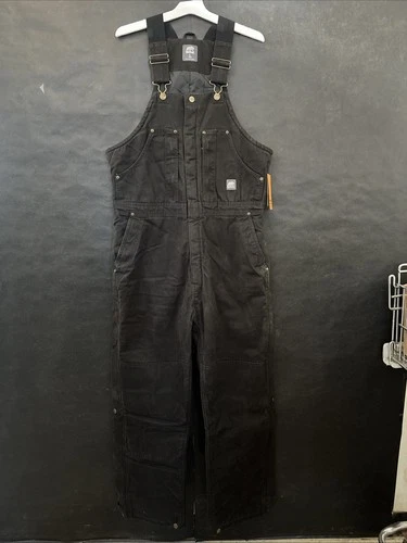 NWT - Berne Mens LARGE TALL Black Heartland Insulated Washed Duck Bib Overalls video thumbnail