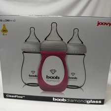 Joovy CleanFlow Boob Diamond Glass Baby Bottles 5oz With Pink Sleeve
