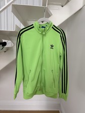 VTG Adidas Track Jacket Fluorescent Green And Black Stripes. L. Y2K