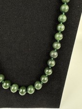 Vintage Spinach Green Nephrite 10mm Jade Beaded 30" Necklace 115.64g