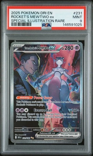 2025 POKEMON DRI EN-SPECIAL ILLUSTRATION RARE #231 TEAM ROCKET'S MEWTWO EX PSA 9