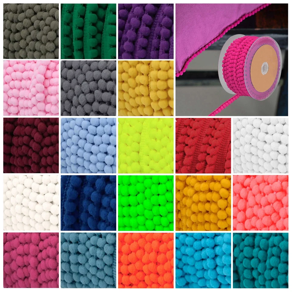 MADDMA Bommelborte Mini 25m x 11mm uni Bommelgröße 6mm Pomponband Pomponborte 22 Farben