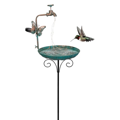 dreamysoul 50” Height Solar Bird Bath with Metal Stake Antique Bronze Faucet ...