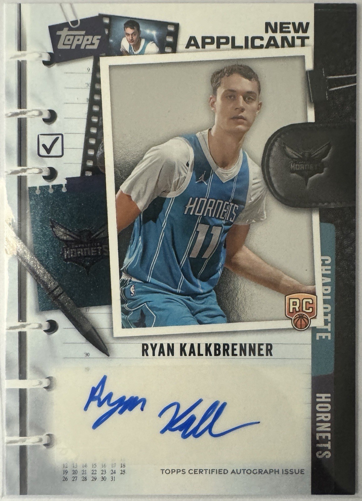 RYAN KALKBRENNER Autograph! 2025-26 TOPPS New Applicant #NA-RK Hornets Rc