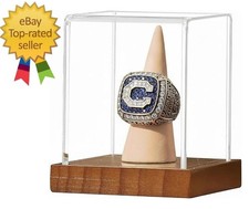 Championship Ring Display Case, Clear Acrylic Single Ring Holder with Wood Stand