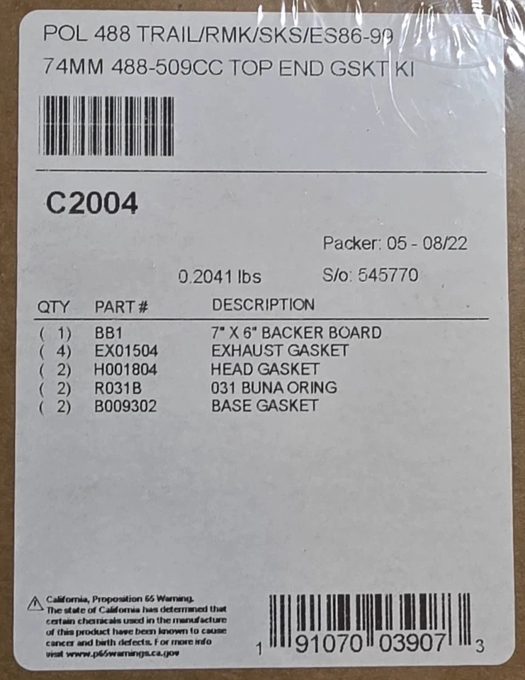 Cometic C2004 Top End Gasket Set 1988-1999 Polaris 488 500 Fan Cooled Snowmobile - Image 4 of 4