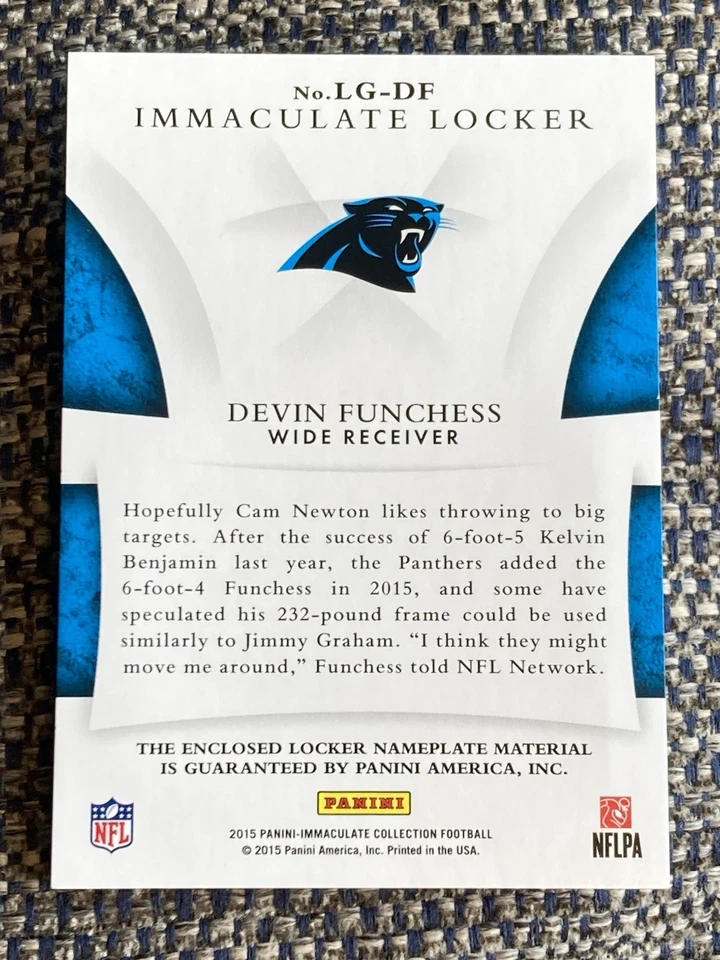 FU! Tarjeta Rara 1/1 2015 Immaculate Locker #8/8 Devin Funchess Nombre Parche SP SSP Foto 2 de 3