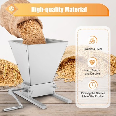 2 Roller Grain Crusher Double Roller Malt Mill Home Brewing Wheat Barley Grinder