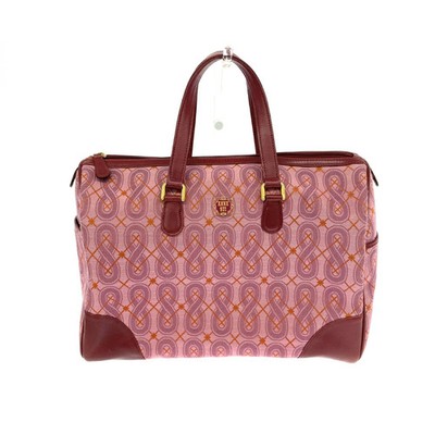 ANNA SUI Boston Bag Jacquard Leather Red Pink Women's from Japan