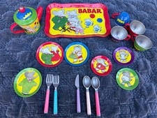Vintage Babar the Elephant Tin Tea Set 19 Pc. Nelvana Clifford Ross Co 1980s Toy