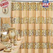 8 Piece Shower Curtain Resin Bath Accessories Set Wastebasket Towel Holder New