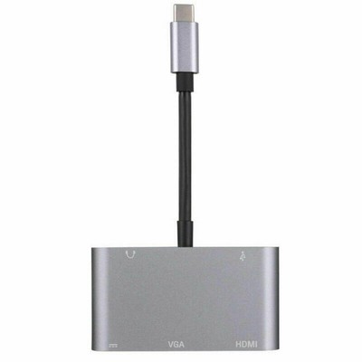 Type C to HDMI/VGA/USB 3.0/3.5mm Audio/USB-C PD Port 5 in1 Adapter Converter Hub